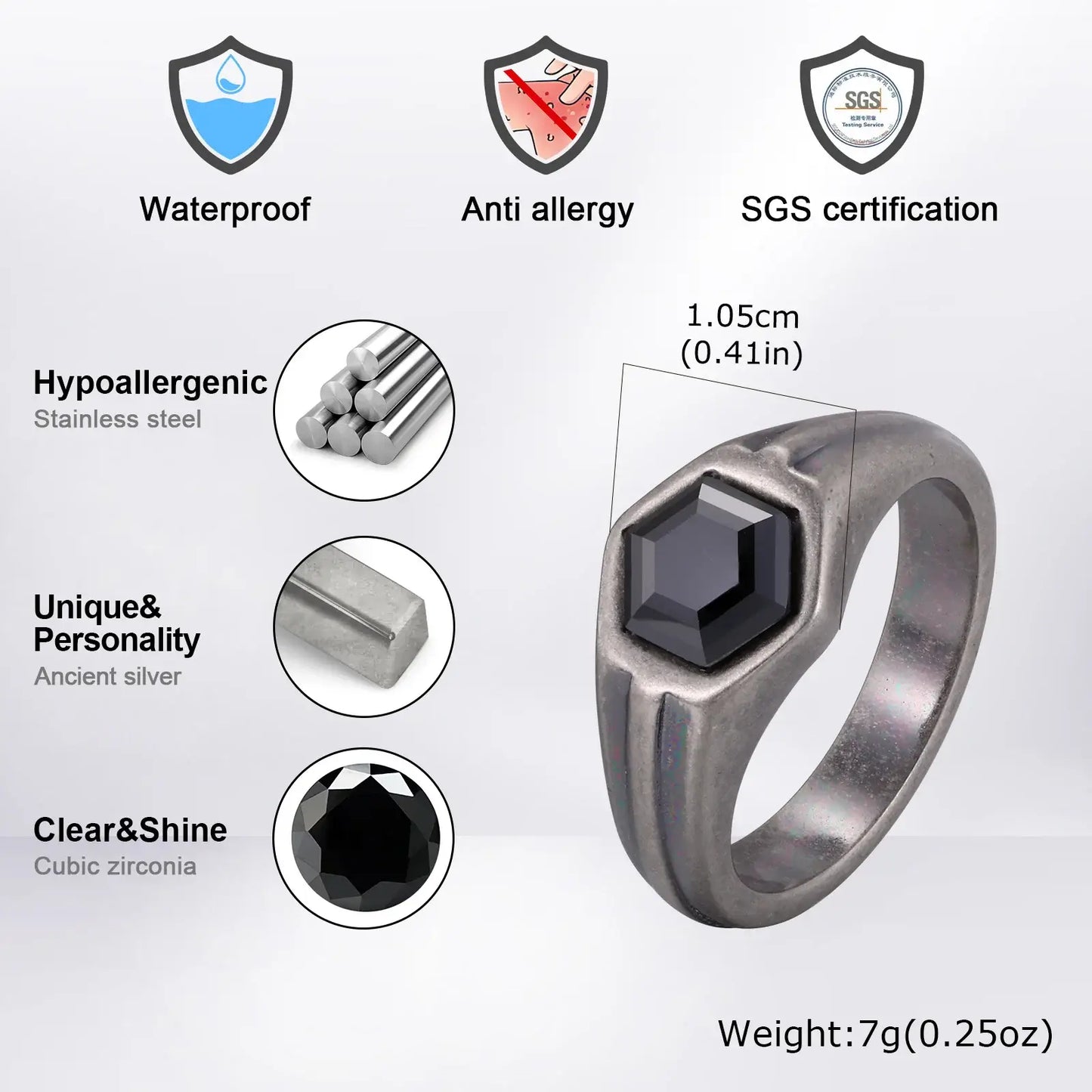 Bague hexagonale noire ombrée