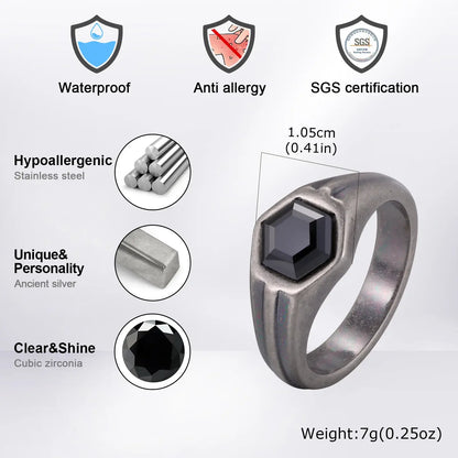 Bague hexagonale noire ombrée
